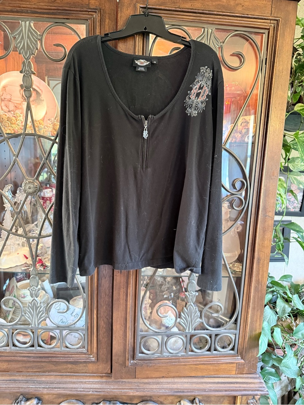 Harley-Davidson Black Women's Long Sleeve Half-Zip Top with Embroidered Crest